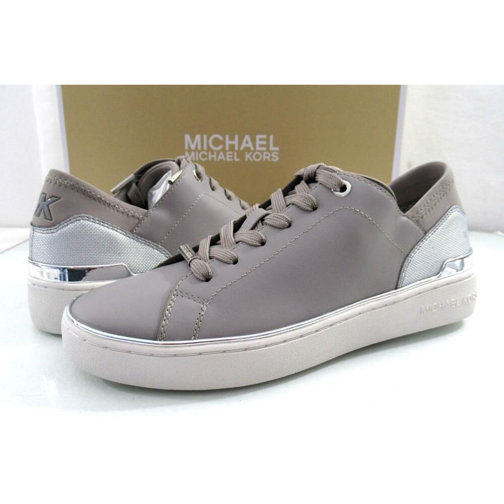 Women's Michael Kors Scout Lace Up Sneaker MK Logo Scuba Pearl Grey Size 6 - Picture 4 of 11